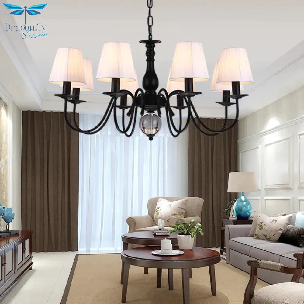 Conical Living Room Pendant Chandelier Traditional Fabric 3/5/6 Lights White Hanging Fixture