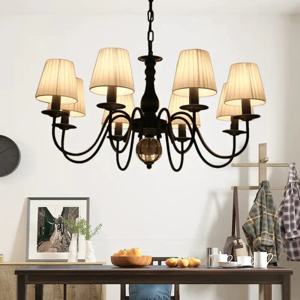 Conical Living Room Pendant Chandelier Traditional Fabric 3/5/6 Lights White Hanging Fixture 8 /