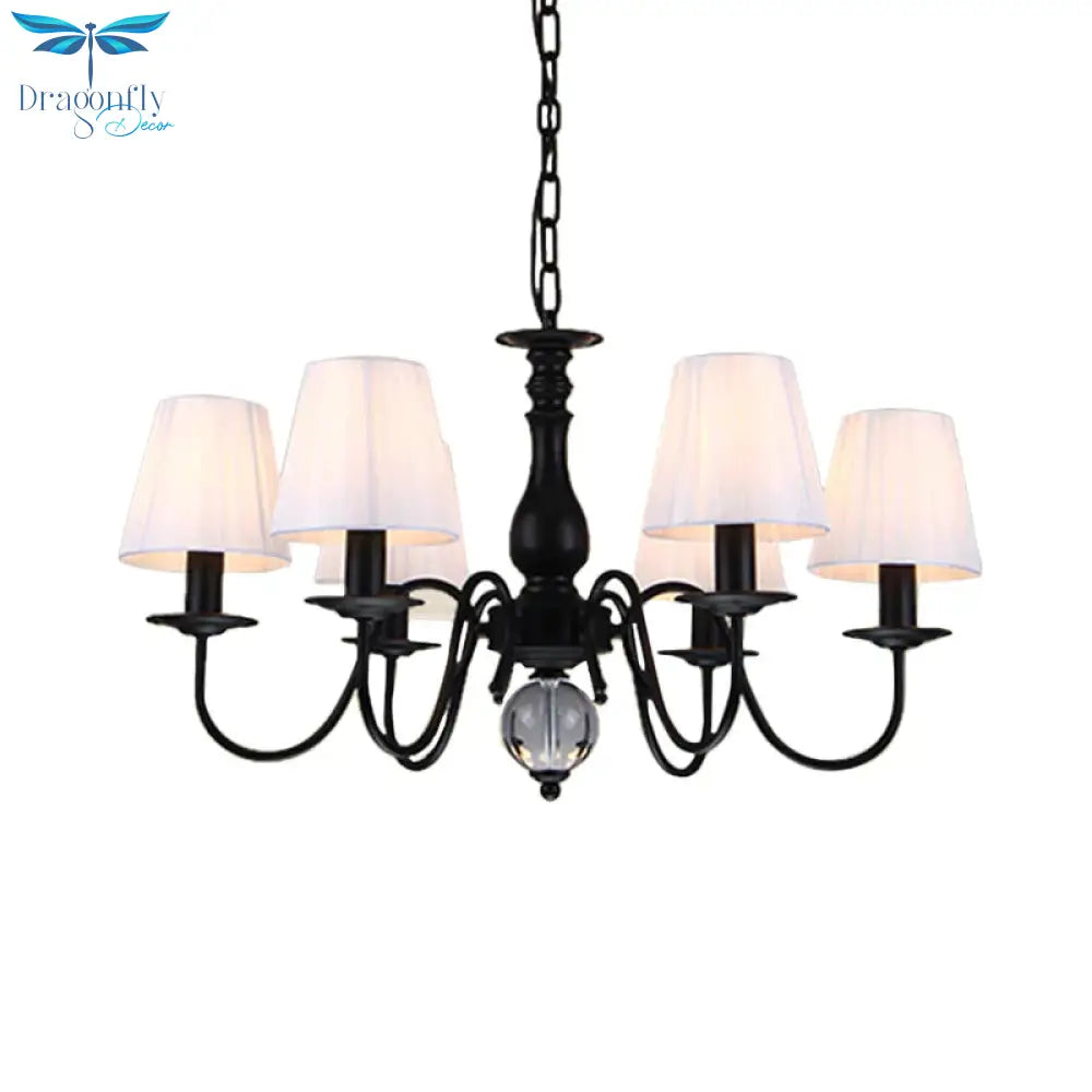 Conical Living Room Pendant Chandelier Traditional Fabric 3/5/6 Lights White Hanging Fixture