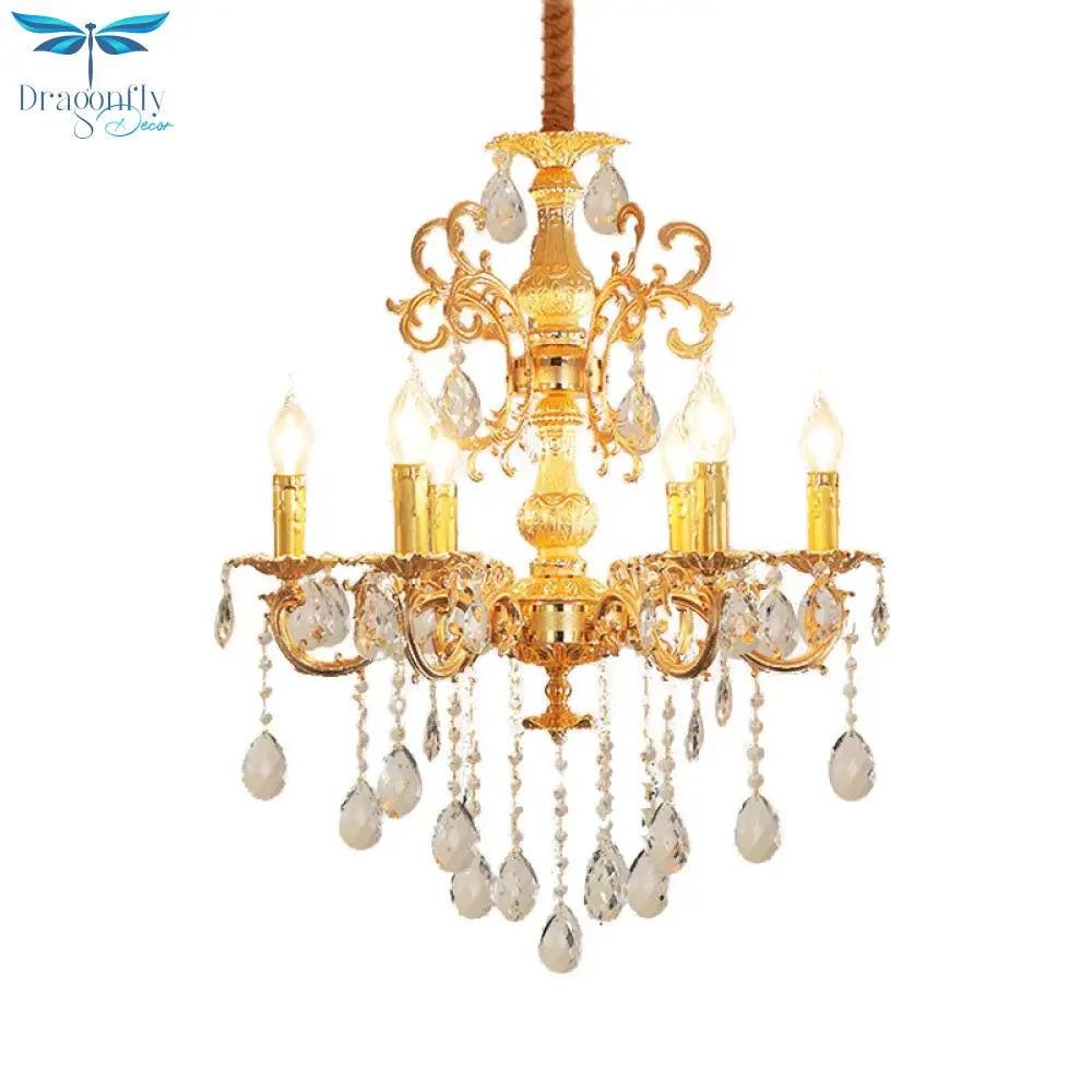 Contemporary Candle Chandelier Lamp Crystal 6/8 Lights Bedroom Pendant Light Fixture In Gold