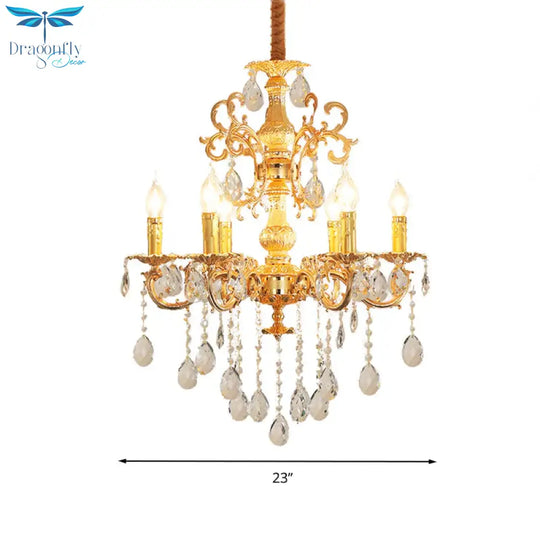 Contemporary Candle Chandelier Lamp Crystal 6/8 Lights Bedroom Pendant Light Fixture In Gold