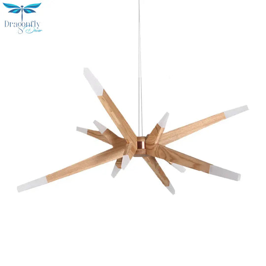 Contemporary Sputnik Chandelier Pendant Light 12 Lights Led Hanging Ceiling With Wood Shade