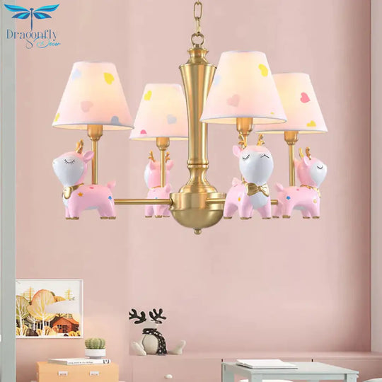 Contemporary Tapered Shade Hanging Light Fixture With Deer Metal Chandelier For Living Room