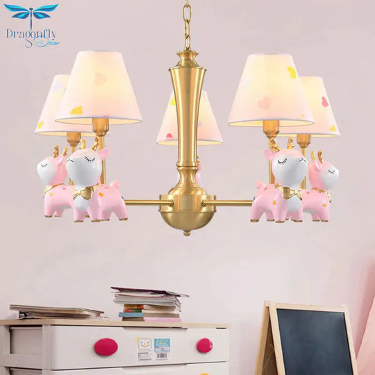 Contemporary Tapered Shade Hanging Light Fixture With Deer Metal Chandelier For Living Room