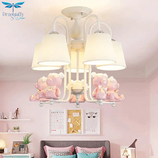Contemporary Tapered Shade Hanging Lights Fabric Chandelier For Living Room