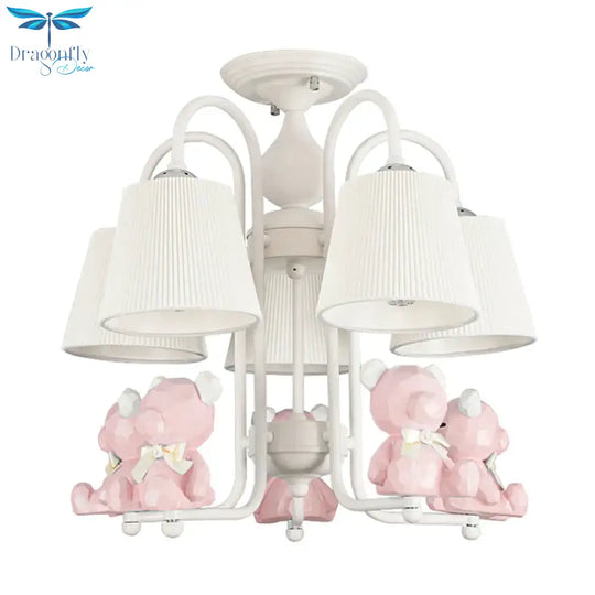 Contemporary Tapered Shade Hanging Lights Fabric Chandelier For Living Room