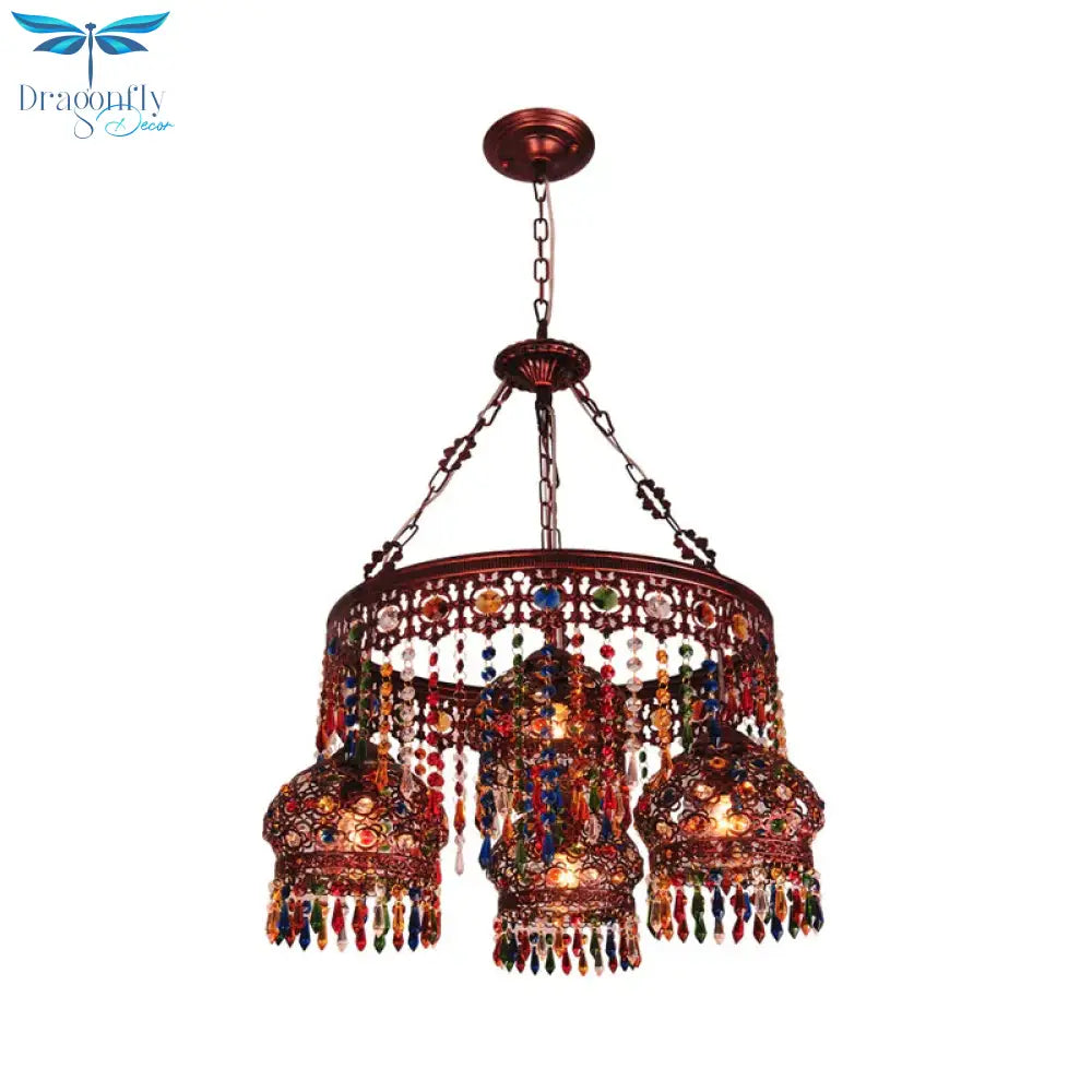 Copper Circular Chandelier Pendant Light Bohemian Metal 4 Heads Dining Room Ceiling Suspension Lamp