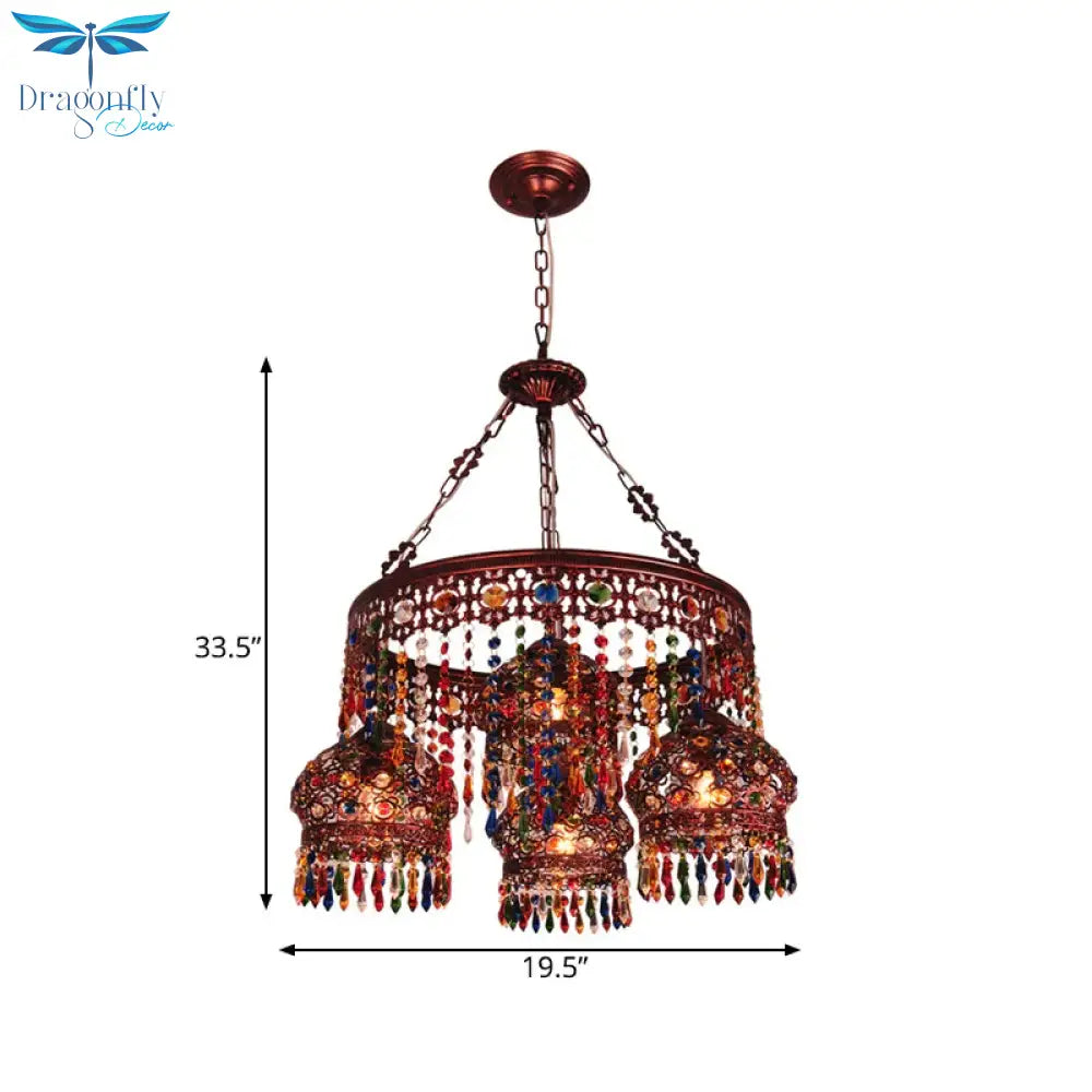 Copper Circular Chandelier Pendant Light Bohemian Metal 4 Heads Dining Room Ceiling Suspension Lamp
