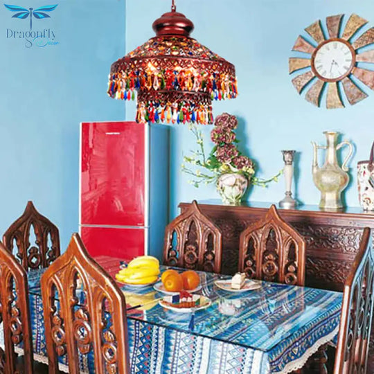 Copper Cone Hanging Chandelier Bohemian Metal 3 Heads Dining Room Pendant Ceiling Light
