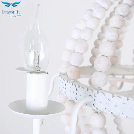 Cottage Sphere Beaded Chandelier 25.5’/31’ Dia 9 - Light White Wood Suspended Lighting Fixture