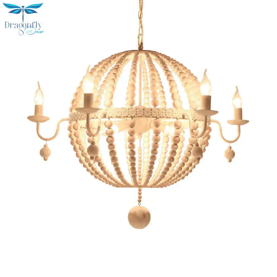 Cottage Sphere Beaded Chandelier 25.5’/31’ Dia 9 - Light White Wood Suspended Lighting Fixture