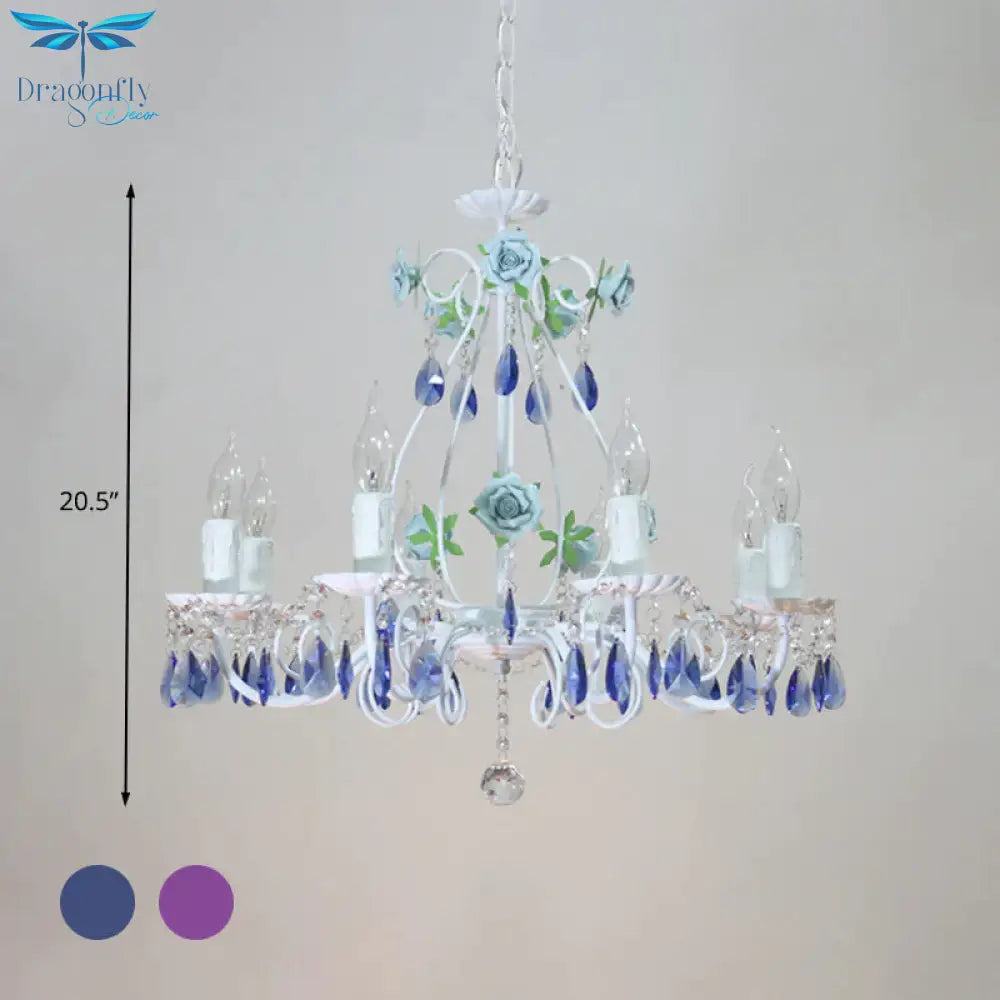 Countryside Candlestick Hanging Pendant 3/5/8 Heads Crystal Chandelier Lighting Fixture In