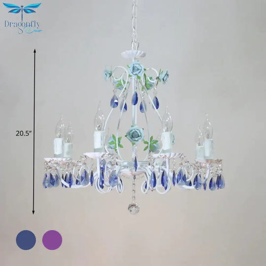 Countryside Candlestick Hanging Pendant 3/5/8 Heads Crystal Chandelier Lighting Fixture In