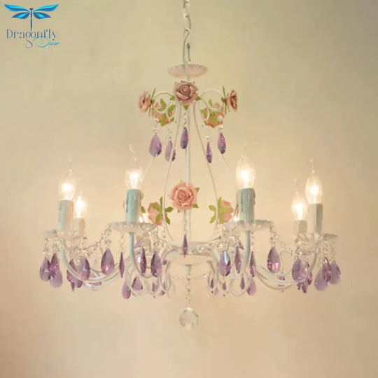 Countryside Candlestick Hanging Pendant 3/5/8 Heads Crystal Chandelier Lighting Fixture In