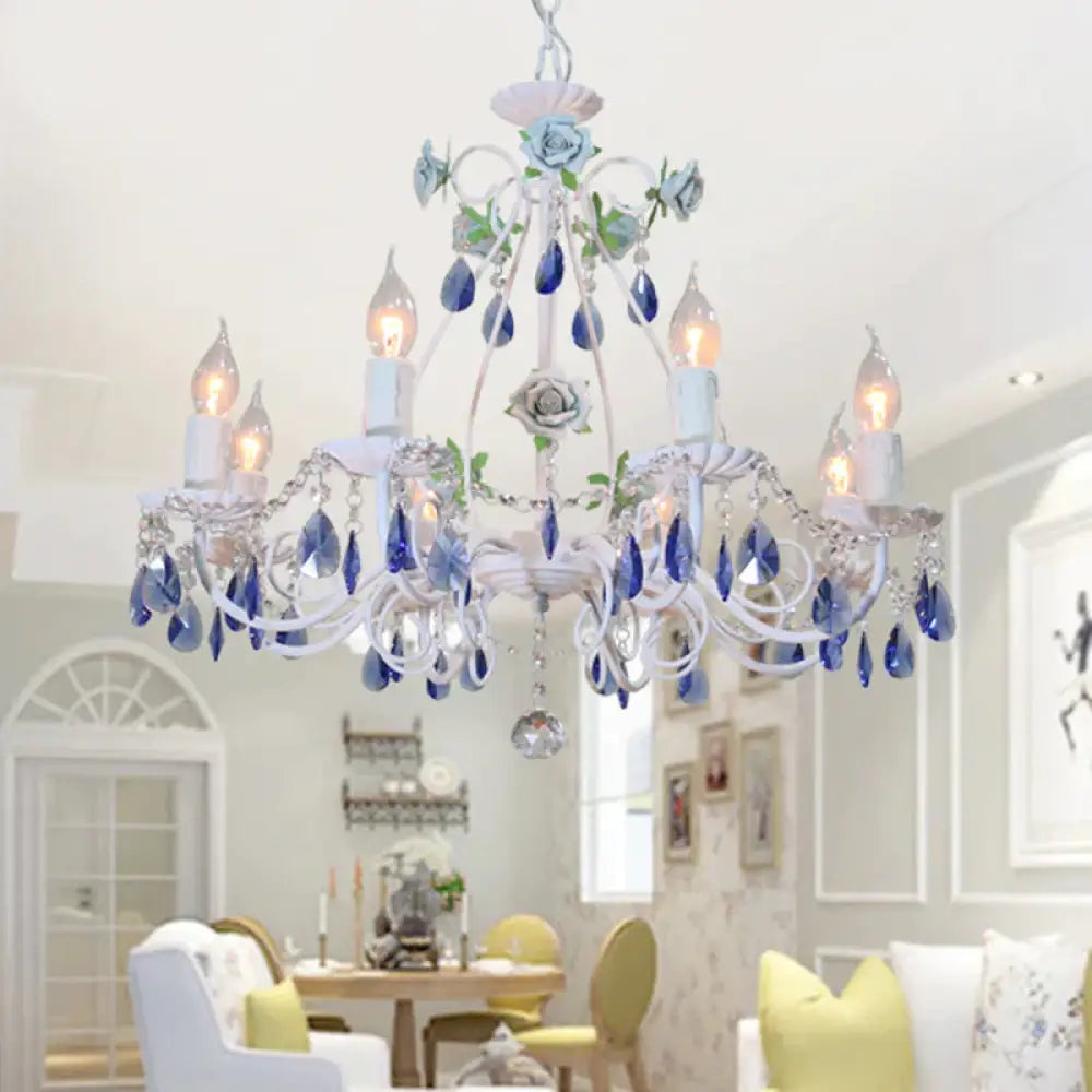 Countryside Candlestick Hanging Pendant 3/5/8 Heads Crystal Chandelier Lighting Fixture In