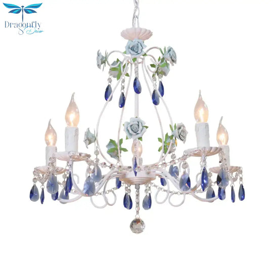 Countryside Candlestick Hanging Pendant 3/5/8 Heads Crystal Chandelier Lighting Fixture In