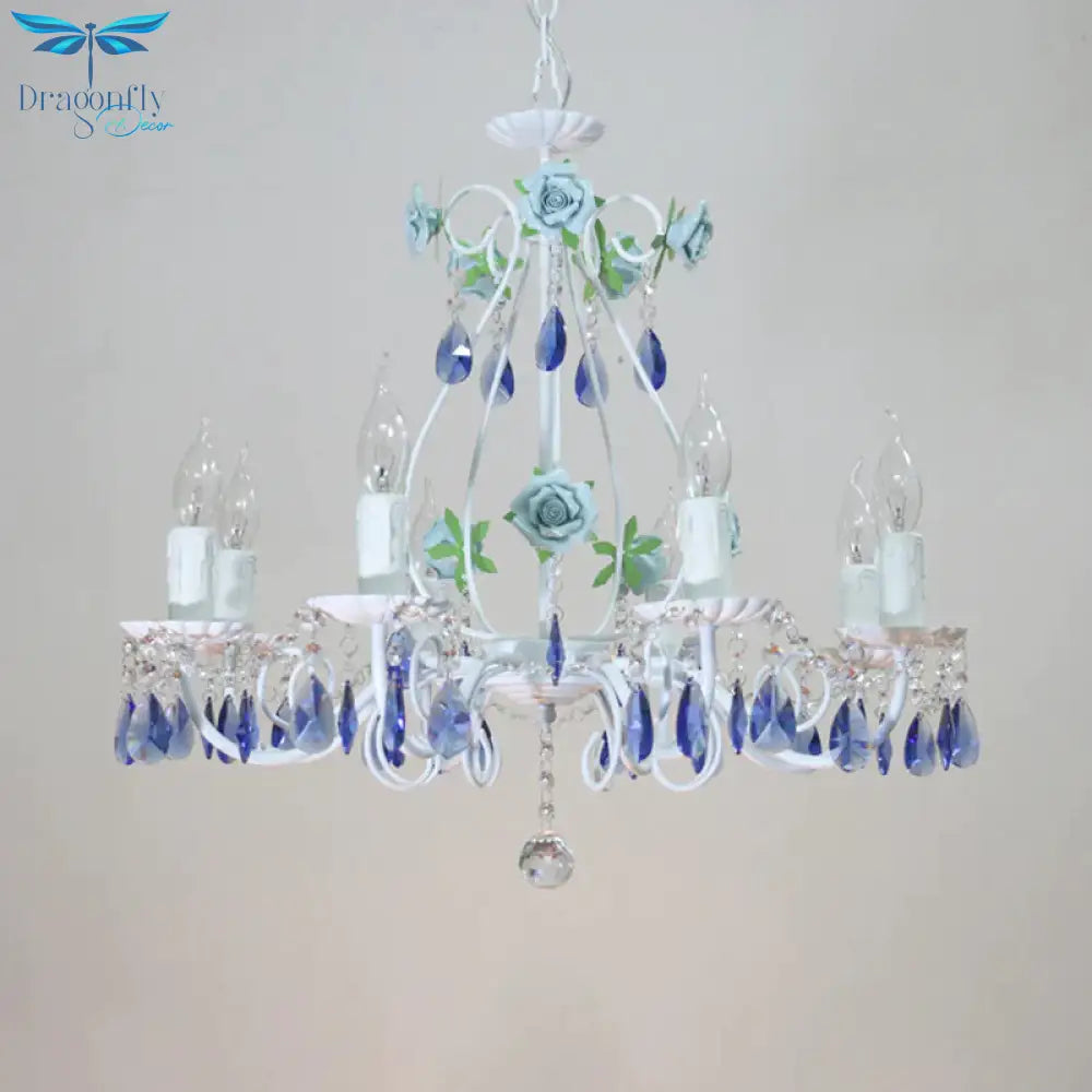 Countryside Candlestick Hanging Pendant 3/5/8 Heads Crystal Chandelier Lighting Fixture In