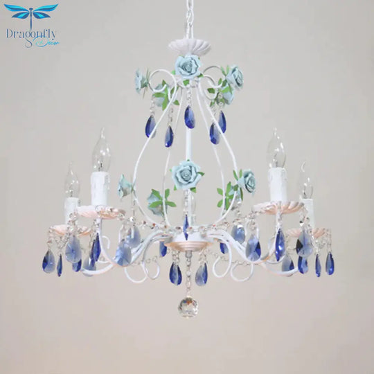 Countryside Candlestick Hanging Pendant 3/5/8 Heads Crystal Chandelier Lighting Fixture In