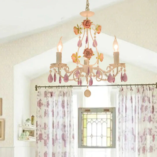 Countryside Candlestick Hanging Pendant 3/5/8 Heads Crystal Chandelier Lighting Fixture In