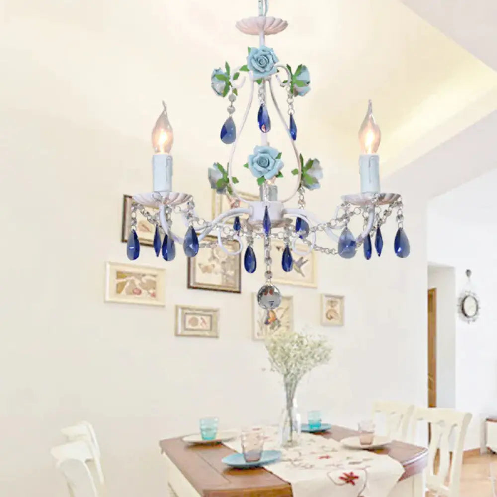 Countryside Candlestick Hanging Pendant 3/5/8 Heads Crystal Chandelier Lighting Fixture In