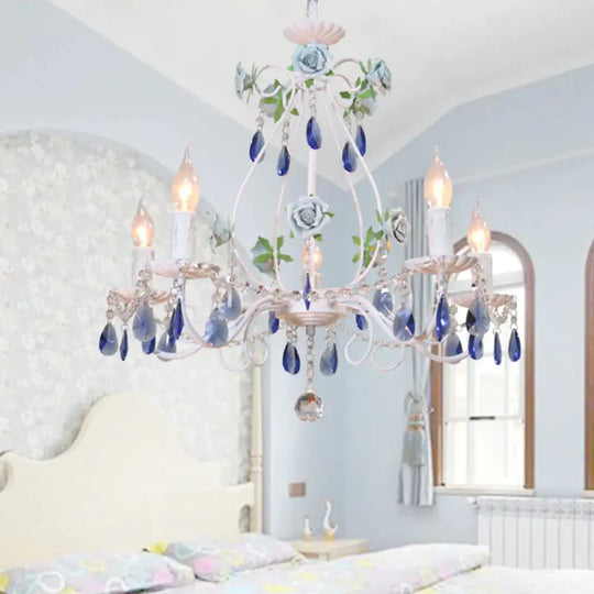 Countryside Candlestick Hanging Pendant 3/5/8 Heads Crystal Chandelier Lighting Fixture In
