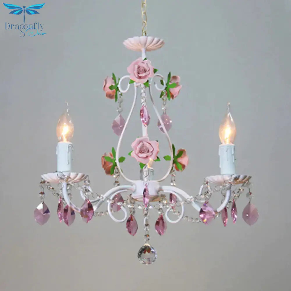 Countryside Candlestick Hanging Pendant 3/5/8 Heads Crystal Chandelier Lighting Fixture In