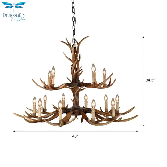 Countryside Faux Antler Hanging Pendant 6/8/10 Lights Resin Ceiling Chandelier In Brown For Living