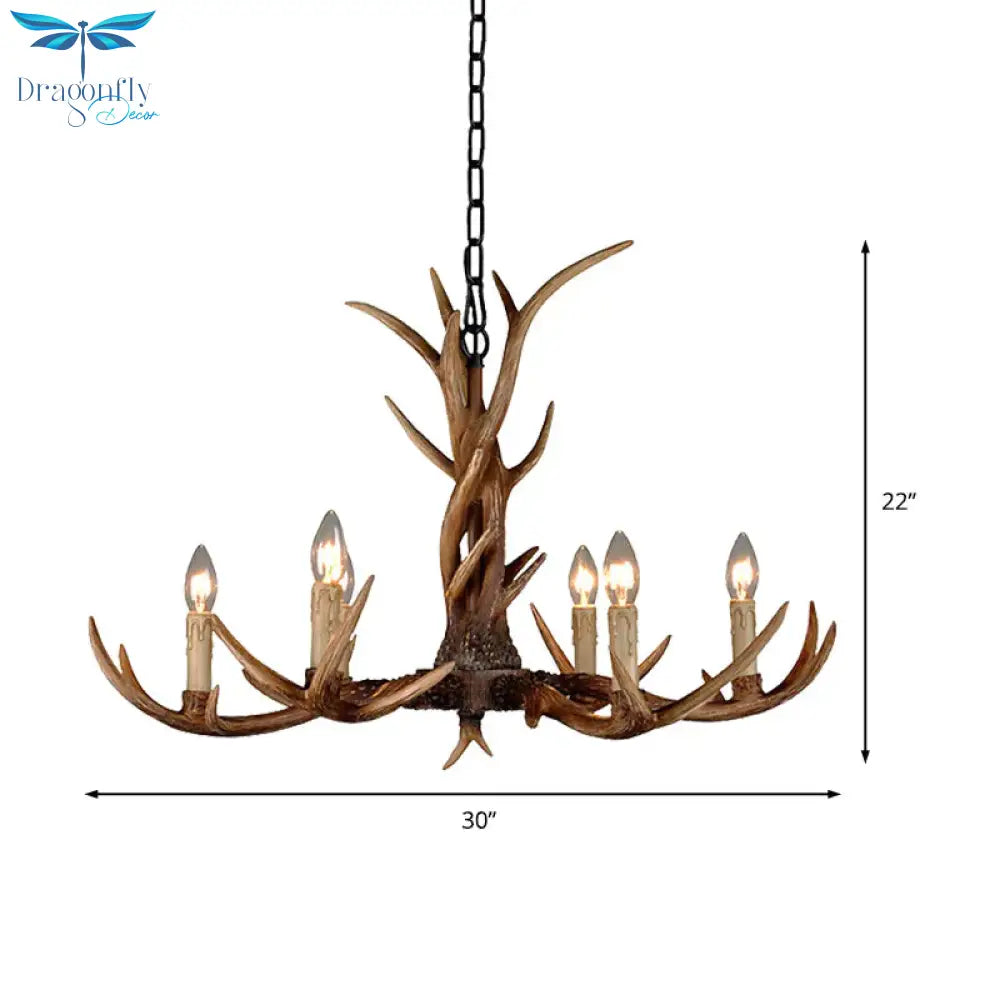 Countryside Faux Antler Hanging Pendant 6/8/10 Lights Resin Ceiling Chandelier In Brown For Living