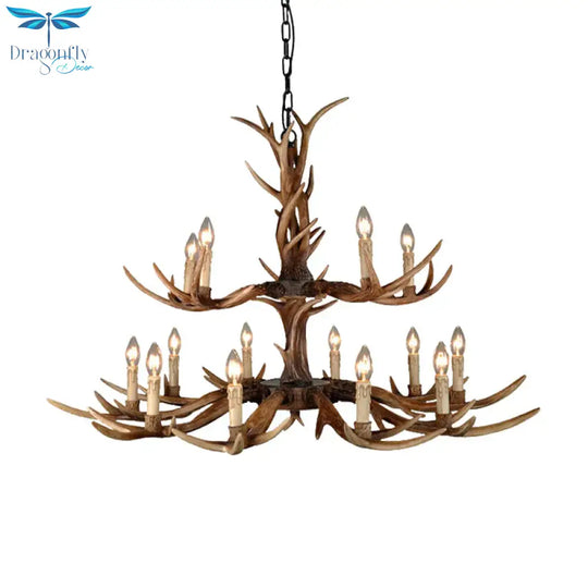 Countryside Faux Antler Hanging Pendant 6/8/10 Lights Resin Ceiling Chandelier In Brown For Living