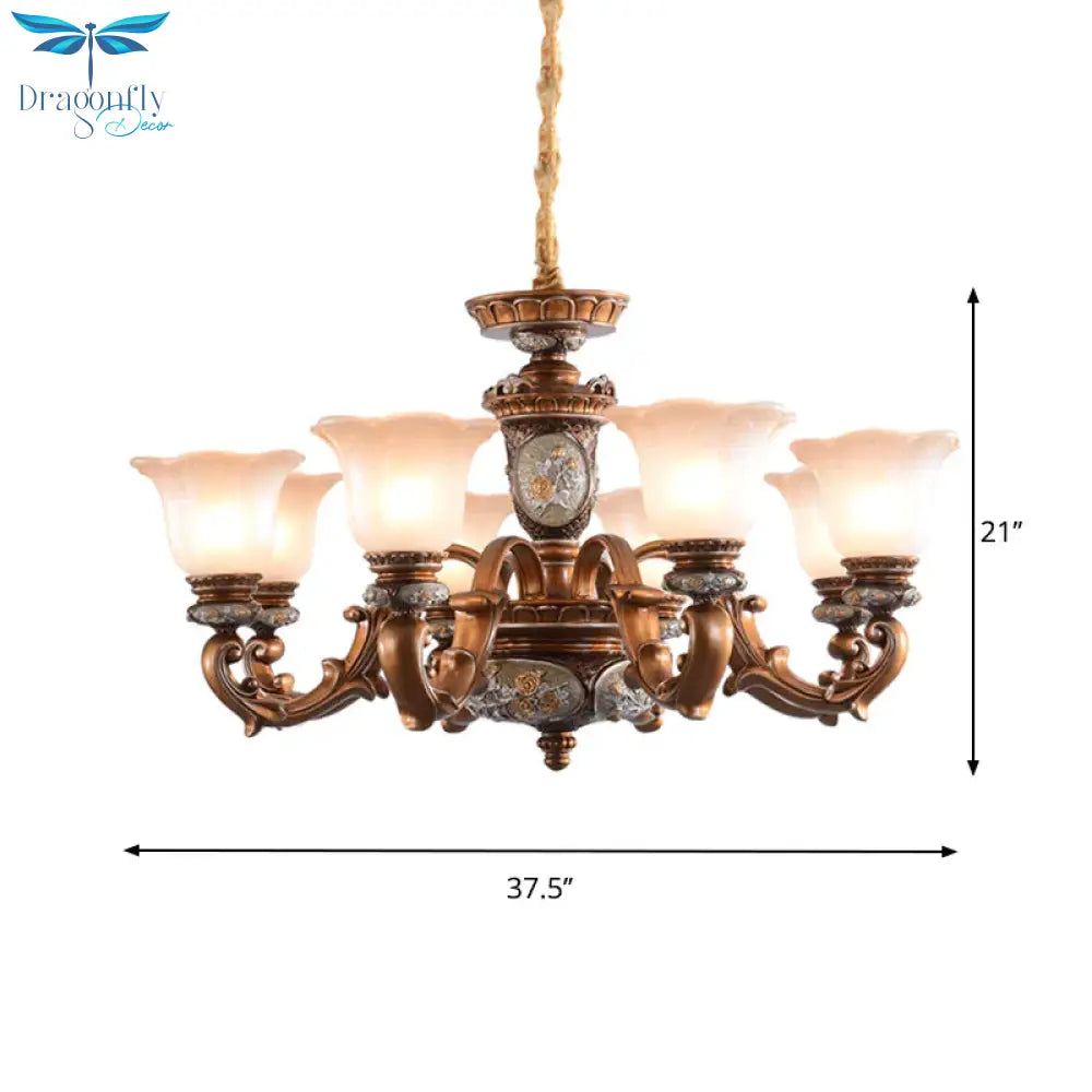 Cream Glass Brown Chandelier Lighting Fixture Floral Shade 6/8 - Light Antiqued Suspension Pendant