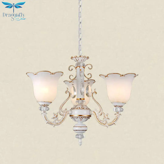 Cream Glass Floral Chandelier Light Traditional 3/5/6 Lights Bedroom Suspension Pendant In Beige