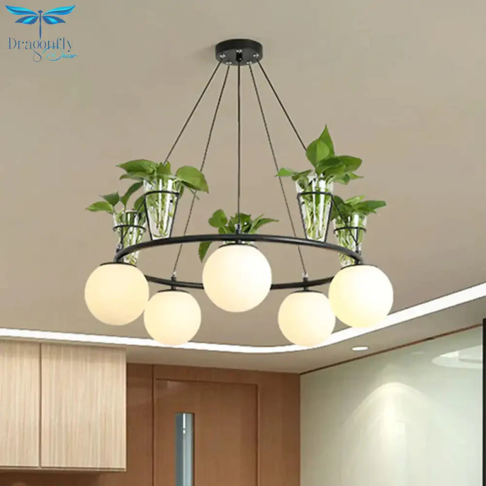 Cream Glass Globe Ceiling Chandelier Warehouse 3/5 - Light Dining Room Hanging Light Kit In Black