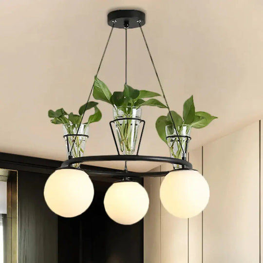 Cream Glass Globe Ceiling Chandelier Warehouse 3/5 - Light Dining Room Hanging Light Kit In Black