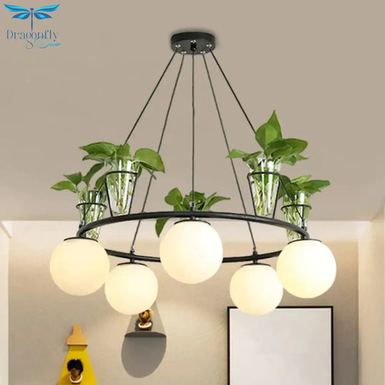 Cream Glass Globe Ceiling Chandelier Warehouse 3/5 - Light Dining Room Hanging Light Kit In Black