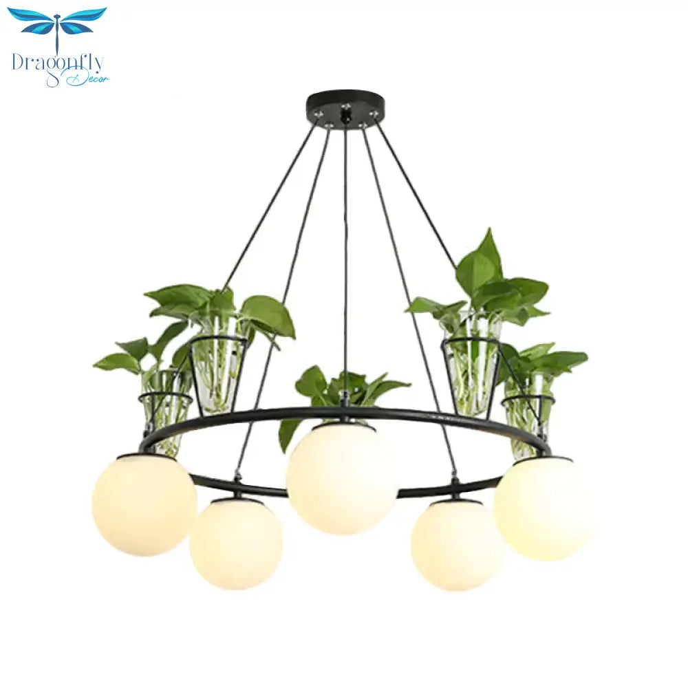 Cream Glass Globe Ceiling Chandelier Warehouse 3/5 - Light Dining Room Hanging Light Kit In Black