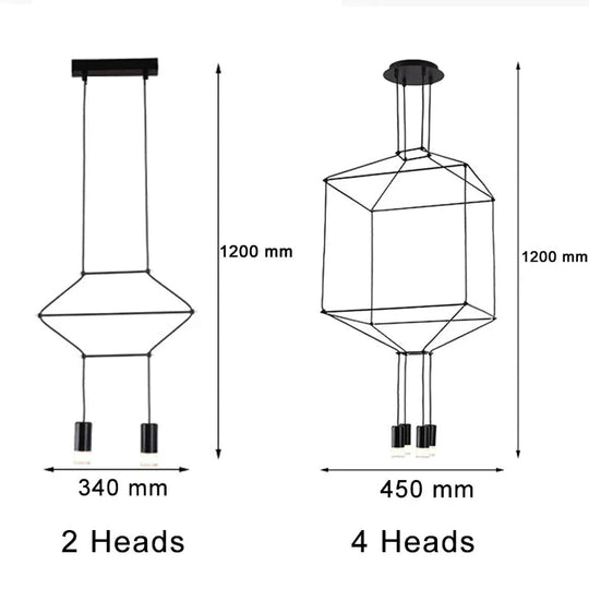 Creative Modern Art Pendant Lamp Light Black Metal Long Wire Simple Shape Kitchen Bar Hanging