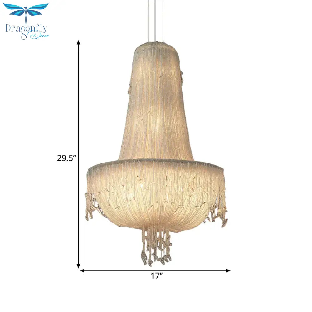 Crystal Basket Hanging Chandelier Rural 6 Lights Pendant Lighting Fixture In White