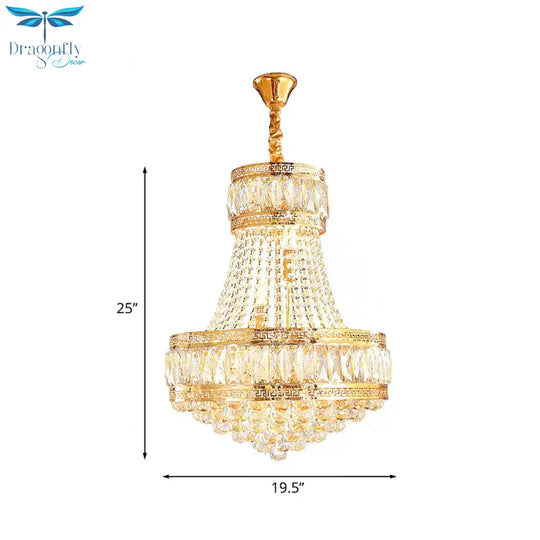 Crystal Basket Shaped Chandelier Vintage 8 - Bulb Parlor Hanging Ceiling Light In Gold