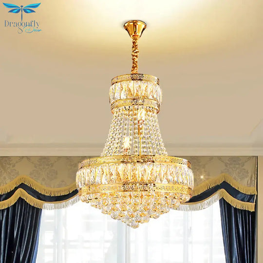 Crystal Basket Shaped Chandelier Vintage 8 - Bulb Parlor Hanging Ceiling Light In Gold