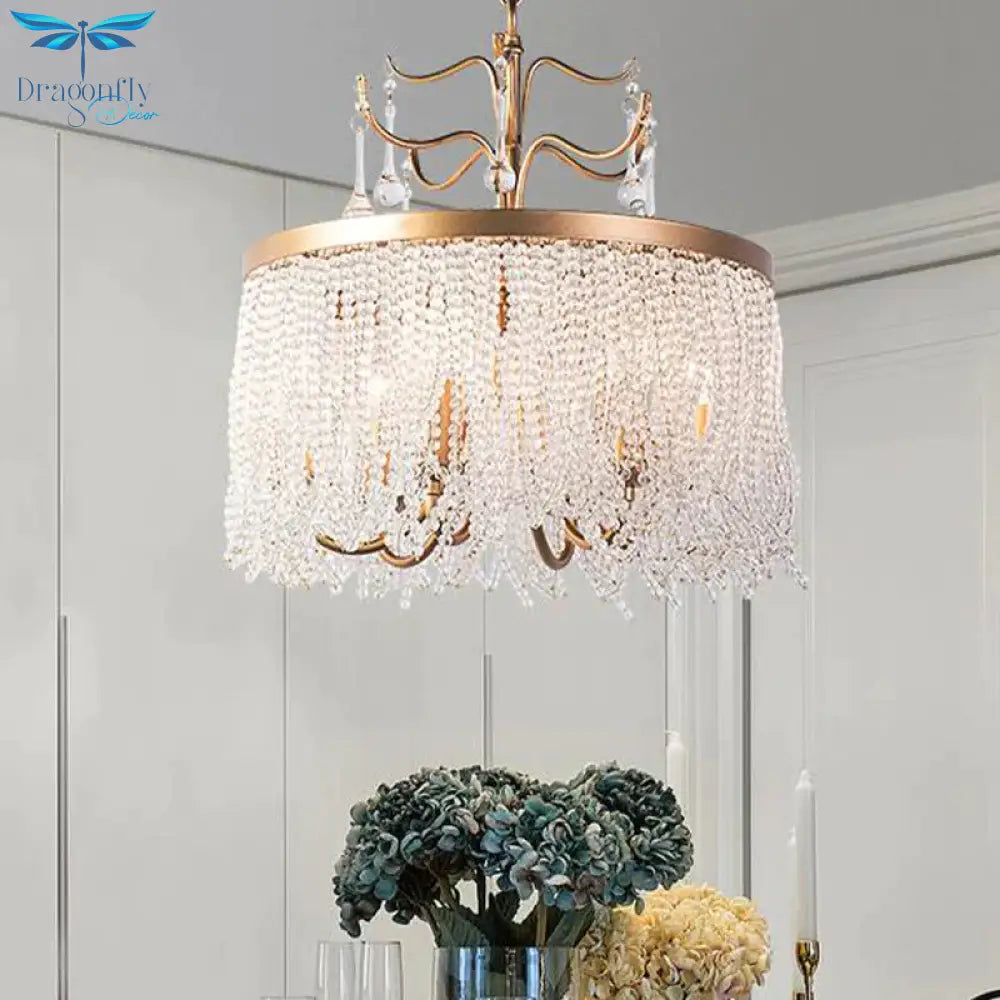 Crystal Beaded Ceiling Chandelier Countryside 6/8 Lights Living Room Suspension Pendant Light In