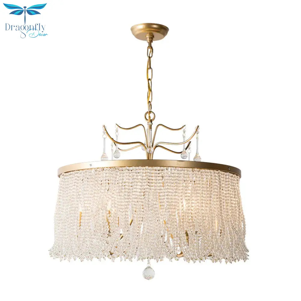 Crystal Beaded Ceiling Chandelier Countryside 6/8 Lights Living Room Suspension Pendant Light In