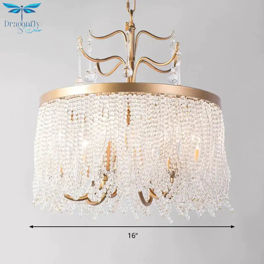Crystal Beaded Ceiling Chandelier Countryside 6/8 Lights Living Room Suspension Pendant Light In