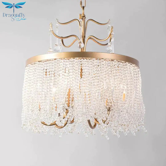 Crystal Beaded Ceiling Chandelier Countryside 6/8 Lights Living Room Suspension Pendant Light In