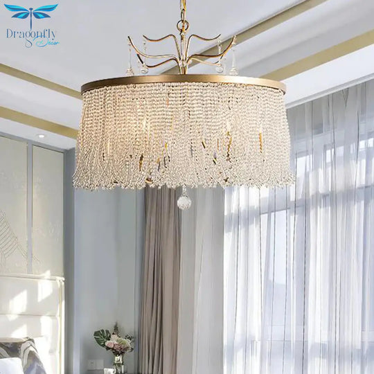 Crystal Beaded Ceiling Chandelier Countryside 6/8 Lights Living Room Suspension Pendant Light In