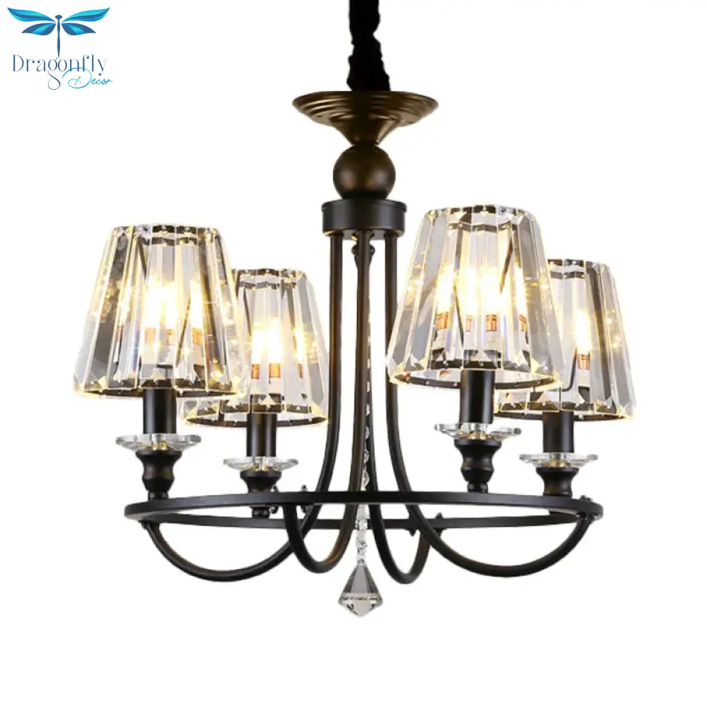 Crystal Black Chandelier Light Tapered 4/6/8 Lights Nordic Ceiling Pendant For Dining Room