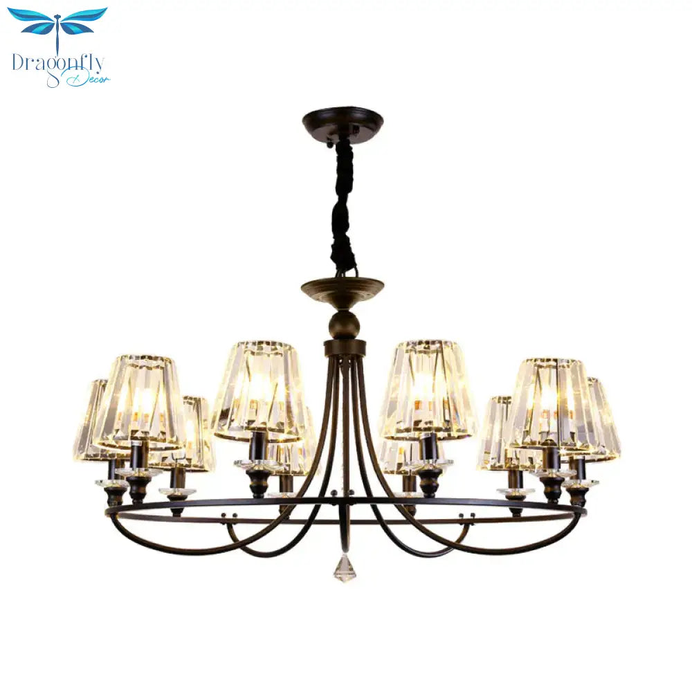 Crystal Black Chandelier Light Tapered 4/6/8 Lights Nordic Ceiling Pendant For Dining Room