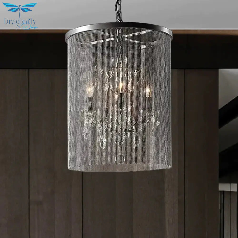 Crystal Black Hanging Chandelier Round 4 Lights Rustic Pendant Lamp For Dining Room