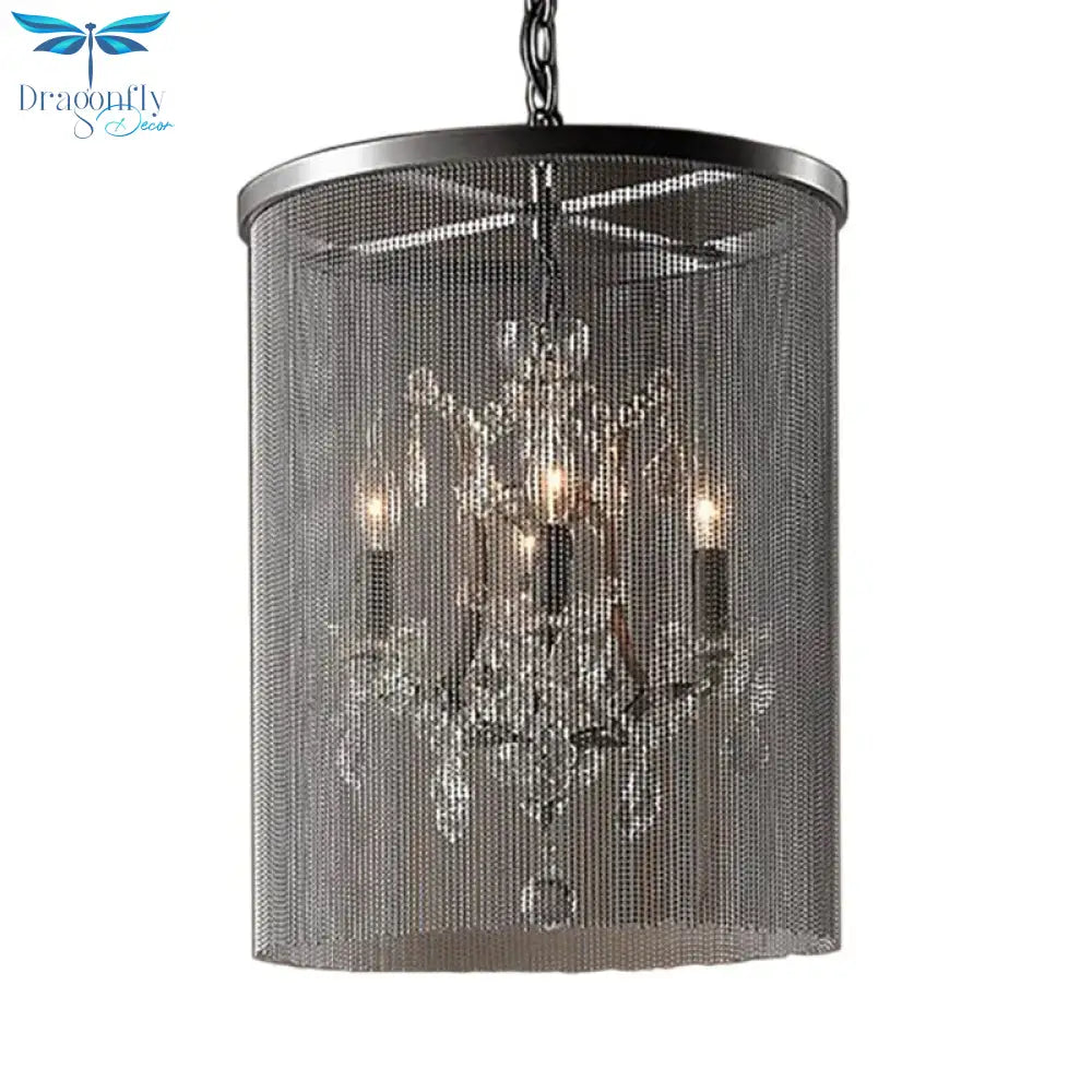 Crystal Black Hanging Chandelier Round 4 Lights Rustic Pendant Lamp For Dining Room