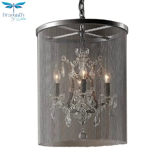 Crystal Black Hanging Chandelier Round 4 Lights Rustic Pendant Lamp For Dining Room