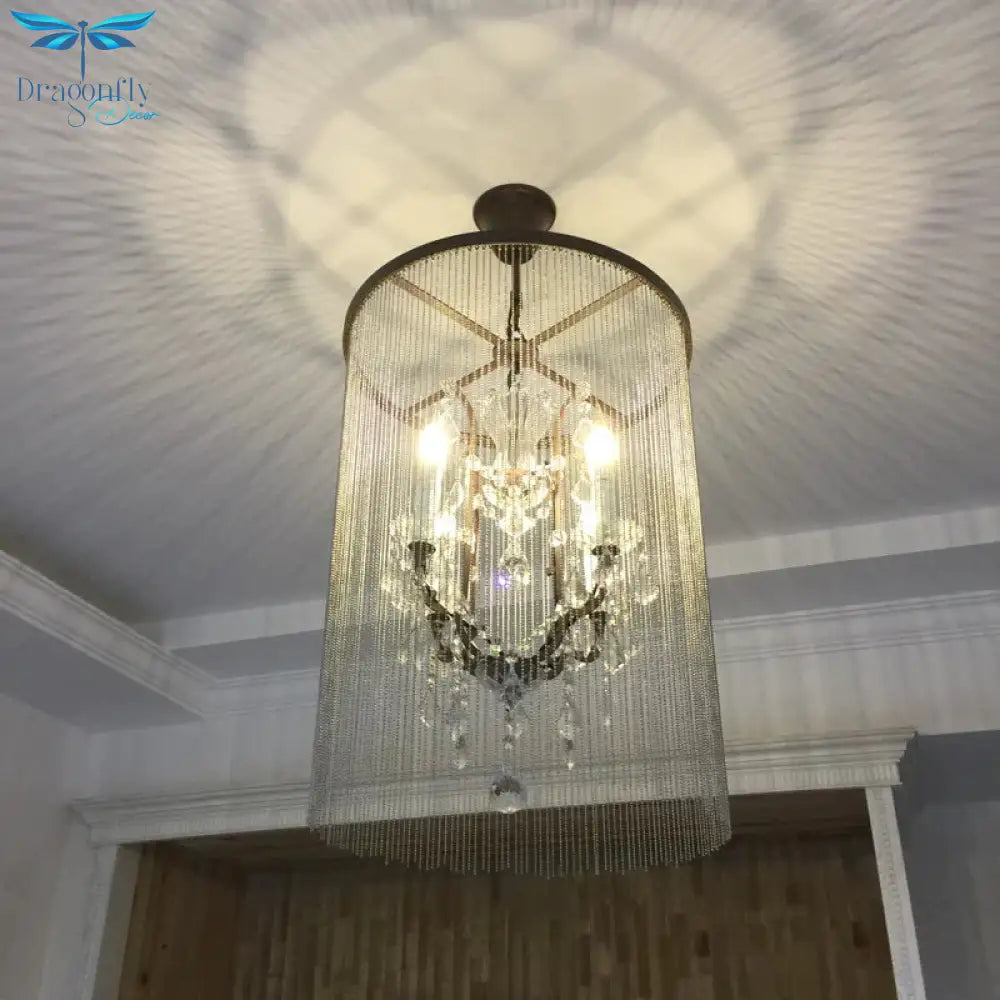 Crystal Black Hanging Chandelier Round 4 Lights Rustic Pendant Lamp For Dining Room